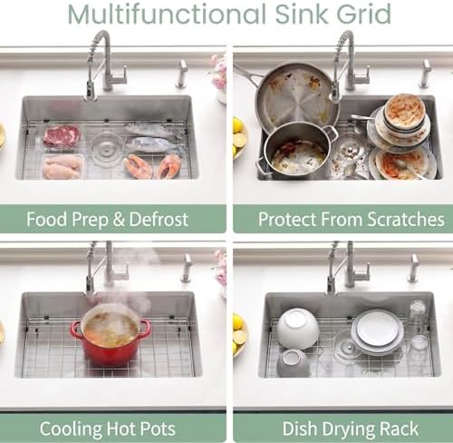 Kitchen Sink Grid,24 3/16" X 12 11/16" Sink Protectors for Kitchen Sink,Stainless Steel Sink Grate with Center Drain - Image 3