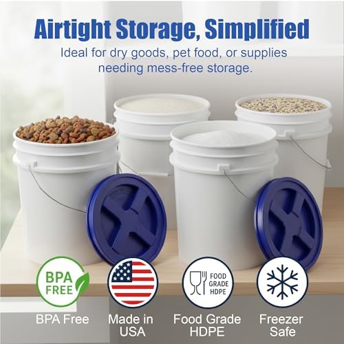 ePackageSupply 5 Gallon Bucket - Food Grade w/Lid BPA-Free, White/Blue, 6 | Airtight Gamma Seal Screw-On Lid, Heavy-Duty 90 Mil HDPE Plastic, Food Safe and Durable Container, Bulk Storage, Made in USA - Image 2