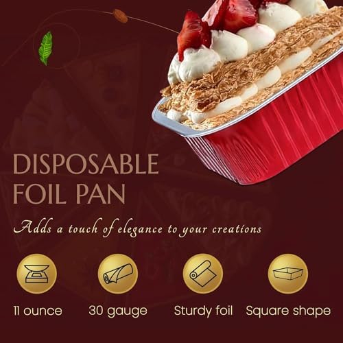 KitchenDance Disposable Foil Cake and Dessert Cup Set with Lid - 4.5 x 4.5" Square Cake Baking Pan for Hotels, Restaurants - Heavy Duty Aluminum Pan for Baking and Preparing Food, #A-24P (50, Red) - Image 5