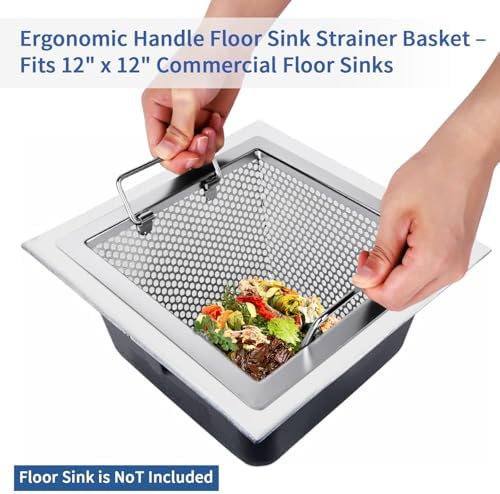 Floor Drain Strainer 304 Stainless Steel, Double Handle Basket, 1.0Mm, 8.5" x 8.5" x 3" Floor Sink Strainer, Super Large Drainage Area Floor Drain Filter- Perfect for Restaurant, Bar, Buffet - Image 6