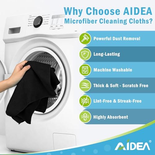 AIDEA Black Microfiber Cleaning Cloth-12PK, Absorbent Cleaning Rags 12"x12" - Image 3