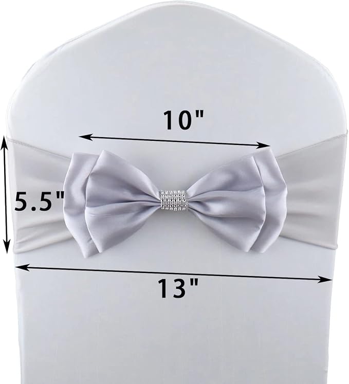 6 PCS Double Bows Stretch Chair Sashes, for Wedding Party Chair Cover Decoration, Spandex Stretch Chairs Bands (Pack of 6 Sliver Grey) - Image 6