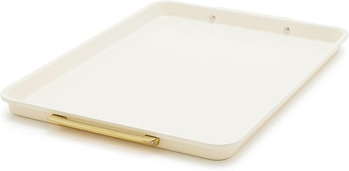 GreenPan Bakeware 13"x18" Half Baking Sheet Pan, Ceramic Nonstick Baking Pan, PFAS & BPA Free, Gold Handles, Durable Steel, Versatile & Space Saving Ovenware, Freezer to Oven Dish, Cream by GreenPan