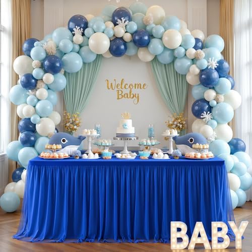 2 Pack 6ft Royal Blue Tulle Tablecloths for Rectangle Tables 6 Foot Rectangular Table Cloth Wrinkle Free Table Cover with Tutu Skirt for Baby Shower Wedding Birthday Party Banquet Buffet Cake - Image 2