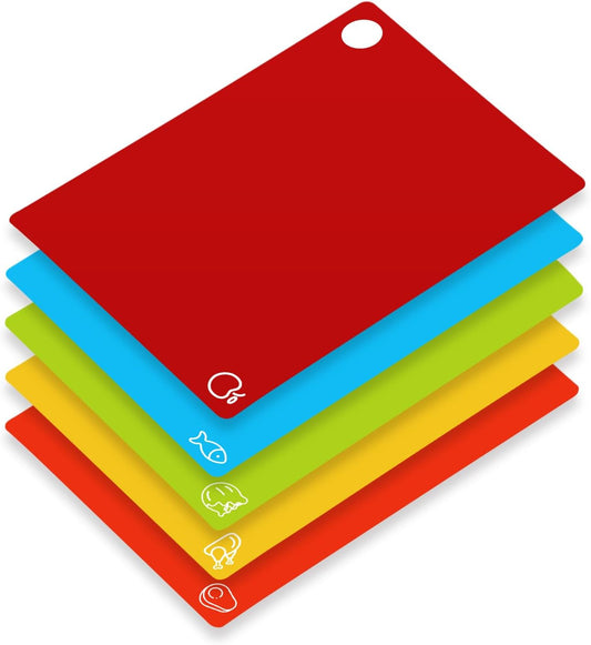 GoodLuck 5 Pieces Flexible Cutting Boards with Hanging Hole, BPA Free Plastic Cutting Boards for Kitchen, Non Slip Cutting Mat for Meat and Vegetables