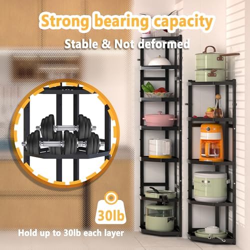 7-Tier Multifunctional Adjustable Pan & Pot Rack for Kitchen, Pan Organizer, Pot Organizer Organization & Storage, Pot Lid Organizer (Corner 7-tier wall mount) - Image 5