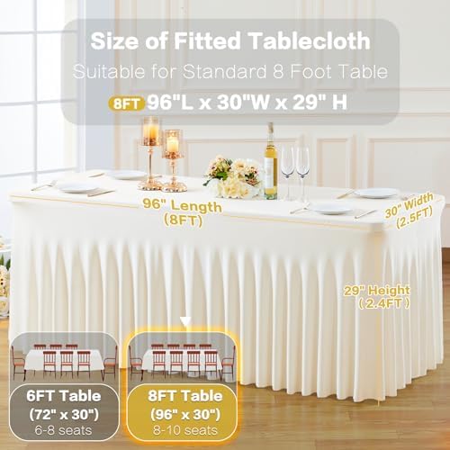 6 Pack Ivory Table Cloth for 8 Foot Rectangle Tables Spandex Fitted Tablecloth 8ft Stretch Table Covers Skirt Ivory Banquet Tablecloths Wrinkle Free Tablecloth for Party Wedding Birthday Event - Image 7