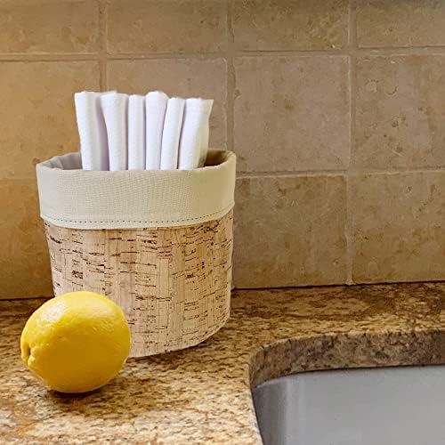 Reusable Paper Towel Set/Towels with Cork Fabric Basket/American Made/Machine Washable/Absorbent and Durable Edges and No Pilling (Reversible Khaki & Cork Basket, 12 Towels) - Image 2