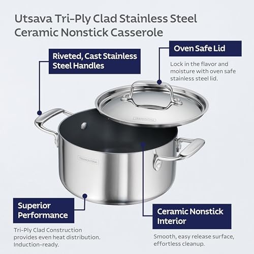 Tramontina Utsava Tri-Ply Clad Stainless Steel 3.25-Qt Casserole with Lid - Image 3