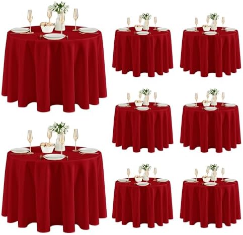 Fitable 8 Pack Red Tablecloths 120 Inch Round for 48"-96" Tables by Fitable