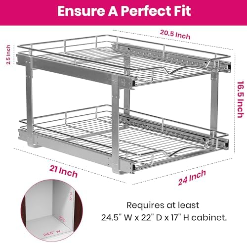 2-Tier Pull-Out Cabinet Organizer for Kitchen, 24" W x 21”D x 16.5" H - Image 3