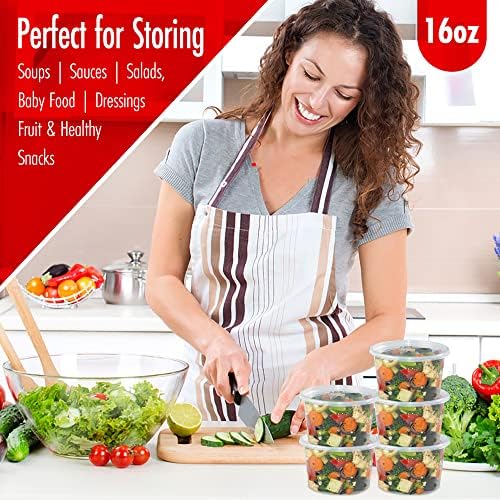 16oz-Deli Containers with Lids Leakproof - 50 Pack BPA-Free Plastic Microwaveable Clear Food Storage Container Premium Heavy-Duty Quality, Freezer & Dishwasher Safe - Image 4