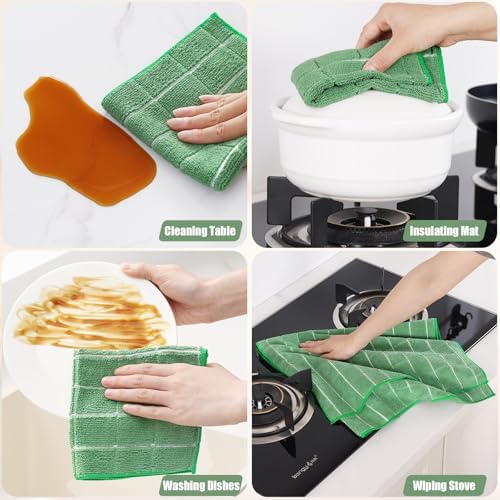 Homaxy Microfiber Kitchen Towels and Dishcloths Sets, 12 Pack, Grass Green - Image 5