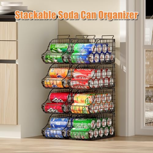 Sonyabecca 4-Pack Stackable Can Rack Organizer for Kitchen Pantry | Soda Can Organizer and Food Storage Dispenser for Pantry Cabinets. Foldable Wire Rack Keeps Canned Food Organized - Image 6