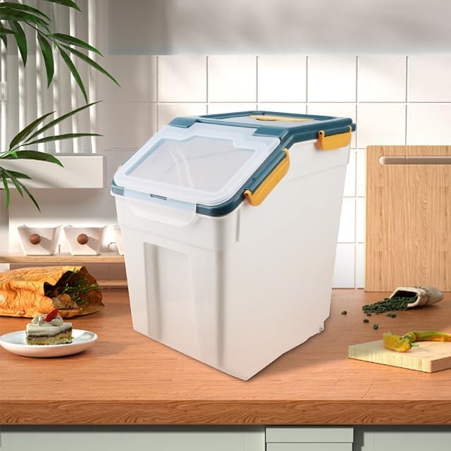 2 Pack 50 lb Airtight Flour Storage Containers with Wheels, Blue - Image 5