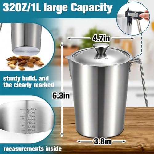 2 Pcs 32 oz Stainless Steel Pitcher with Lid (4 Cup, 1000 Ml) - Image 2