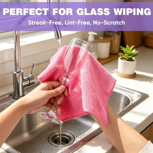TEAWOO 10 PCS Pink Microfiber Cleaning Cloths, Assorted Cleaning Rags - Image 4