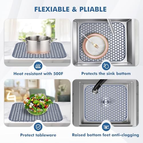 Bestjing 2 Pack Silicone Kitchen Sink Protector Mat-13.7"x11.7", Gray - Image 4