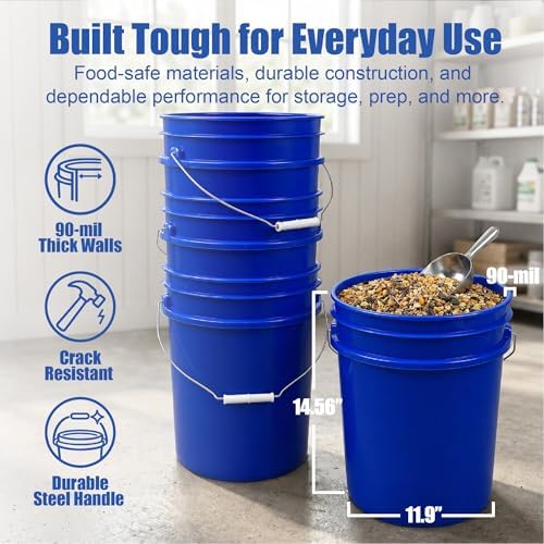 ePackageSupply 5 Gallon Bucket - Food Grade w/Lid BPA-Free, Blue/Blue, 1 | Airtight Gamma Seal Screw-On Lid, Heavy-Duty 90 Mil HDPE Plastic, Food Safe and Durable Container, Bulk Storage, Made in USA - Image 4