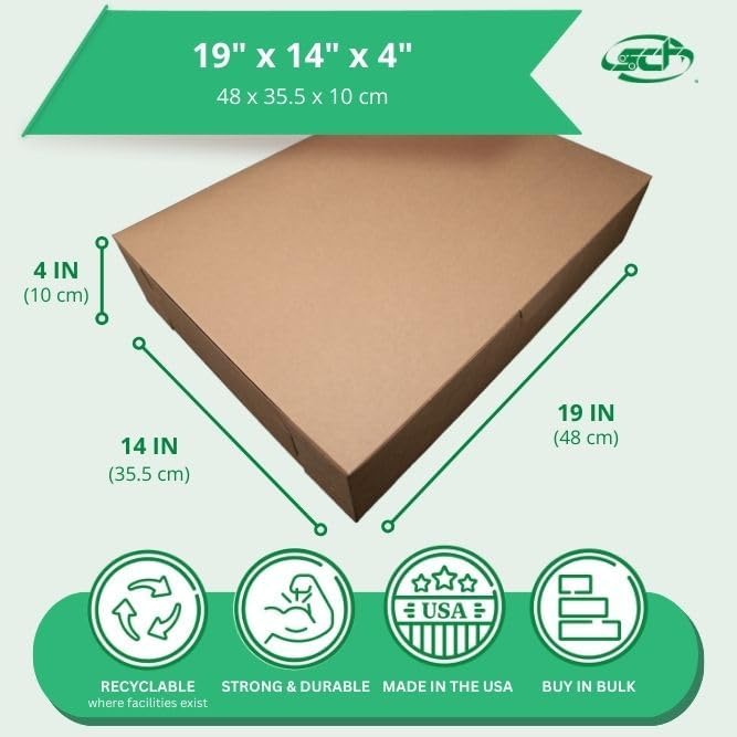 SCT Kraft One-Piece Non-Window Bakery Boxes, 19 x 14 x 4, Brown, Paper, 50/Carton - Image 2