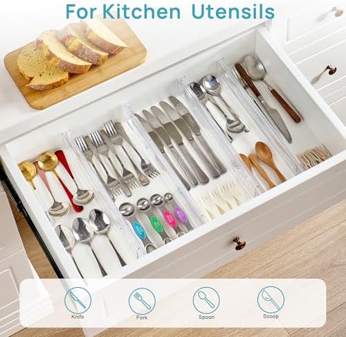 Vtopmart 2.36" Short Upgrade Drawer Dividers 12.8"-22.3" Expandable 8 Pack | Adjustable Kitchen Drawer Organizer, Clear Plastic Separator for Flatware, Utensils, Cutlery, Underwear Storage, Space Saving - Image 5