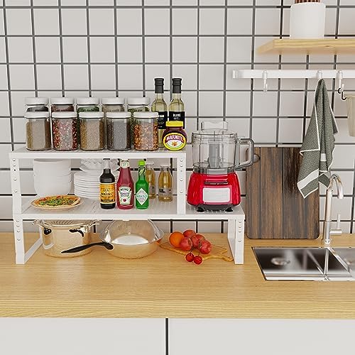 Jojocross Expandable Adjustable Stackable Kitchen Organizer, Spice Rack,Metal Pantry Storage Shelves Racks,Counter Shelf for Cabinets, Countertop, Cupboard(3 Packs/Large/White) - Image 2