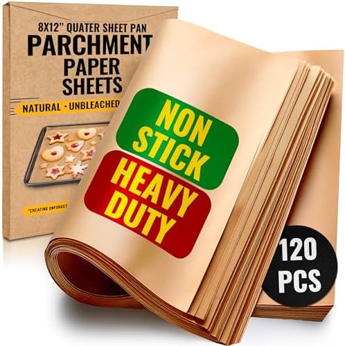 Quarter Sheet Pans 8x12" Pack of 120 Parchment Paper Baking Sheets | Baker's Signature | Precut Silicone Coated & Unbleached – Will Not Curl or Burn – Non-Toxic & Comes in Convenient Packaging by BakersSignature