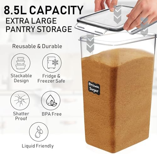 2 PC [8.5L / 287 Oz] Extra Large Airtight Food Storage Containers + 2 PC [6.5L / 220 Oz] Large Flour Sugar Storage Containers - BPA Free Plastic Containers for kitchen Essentials - Image 4