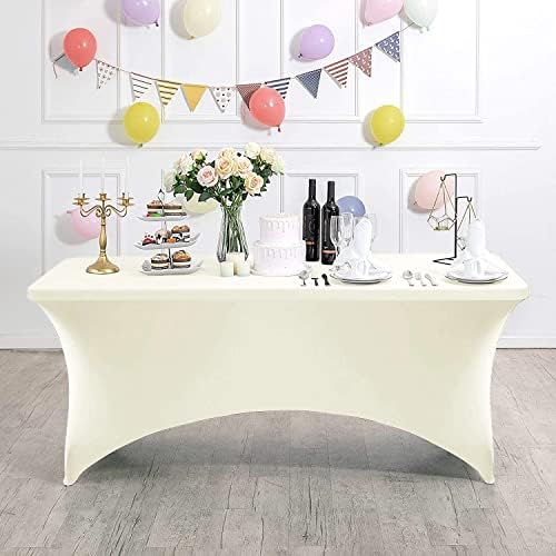 MDS® Pack of 15 Spandex Tablecloth 4FT Tight Fitted Stretch Table Cover – Washable Wrinkle-Free Reusable Elastic Patio Tablecloth for Wedding, Party, Banquet, Trade Show, Event Décor - Ivory - Image 3