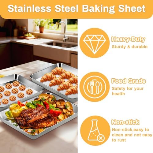 6 Pcs Baking Sheet,16 In x 12 In Stainless Steel Sheet Pan Set - Image 4