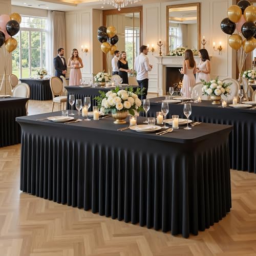 Besutolife Black Tablecloth with Skirt for 4ft Rectangle Tables - Wrinkle-Resistant, Stretchable, Machine Washable Table Cover - Perfect for Weddings Banquets Birthday Parties Events - Image 5