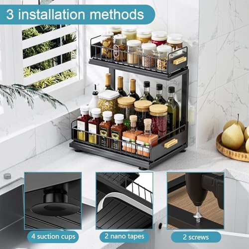 Under Sink Organizer Kitchen, 2 Tier Under Sink Organizers and Storage, Pull out Cabinet Organizer Shelf, Metal Drawer for Kitchen Bathroom Pantry Cabinet Closet Organization Rack, Black, 1 Pack - Image 2