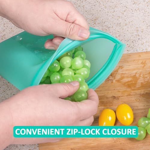 Reusable Sandwich & Snack Bags, 8 Pack 100% Silicone Food Storage Bags Stand Up Zip Lock for Food Container, Freezer Microwave Oven Dishwasher Safe, 4 Small 4 Extra Small, Aqua - Image 5