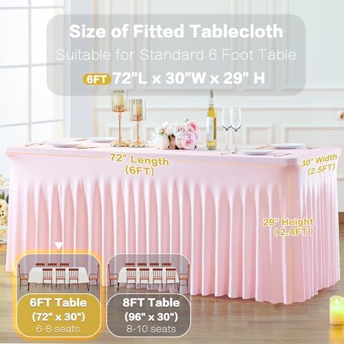 8 Pack Pink Table Cloth for 6 Foot Rectangle Tables Spandex Fitted Tablecloth 6ft Stretch Table Covers Skirt Pink Banquet Tablecloths Wrinkle Free Tablecloth for Party Wedding Birthday Event - Image 5