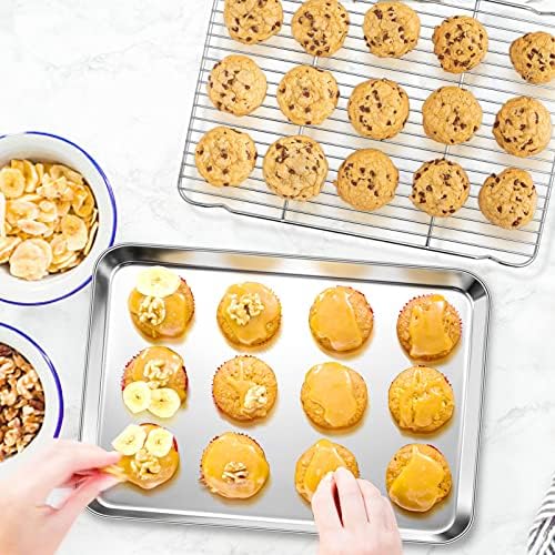 P&P CHEF 17.5 Inch Baking Sheet with Rack Set, Pans with Flat Racks | 2 Baking Sheets + 2 Cooling Wire Racks, Dishwasher & Oven Safe, Non-toxic & Lasting Use, Fit for Regular Oven - Image 6
