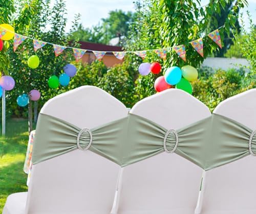 Sage Green Chair Sashes 100 Pack, Spandex Chair Bands for Wedding Decor, Sage Green Chair Bows for Party Birthday Event Decorations - Image 2