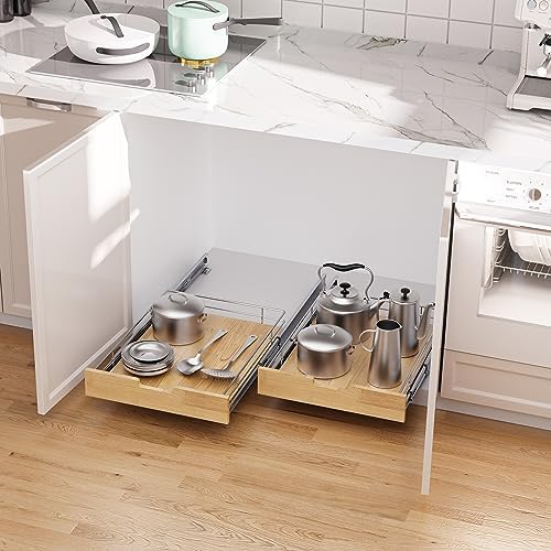 Sikarou Pull Out Cabinet Organizer 20"W x 21"D Wood and Wire Storage Shelf - Image 5