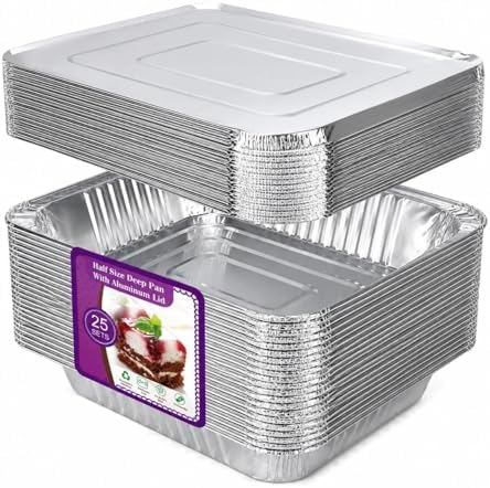 Aluminum Foil Pans Half Size 9x13, Disposable Aluminum Pans Large Baking Pan Trays-Heavy Duty Foil Pans Roasting, Cooking, Heating or Steam (25 pans with lids) by Unknown