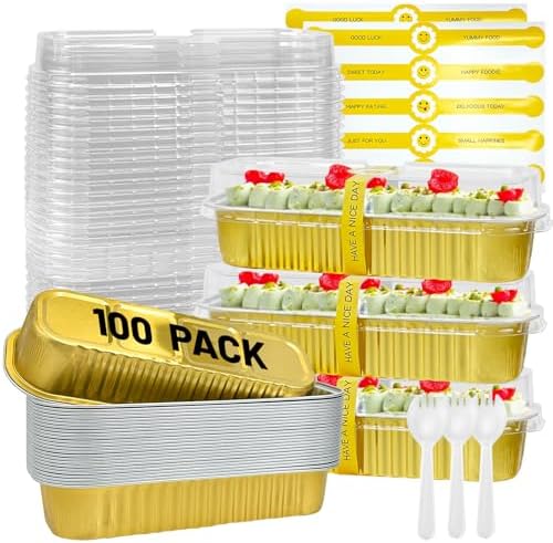 100Pack Gold Mini Cake Pans With Lids, 6.8 Oz Loaf Pans With Lids, Baking Cups Muffin Tins,Disposable Baking Pans Holders For Brownie Cake Bread by ylnurac