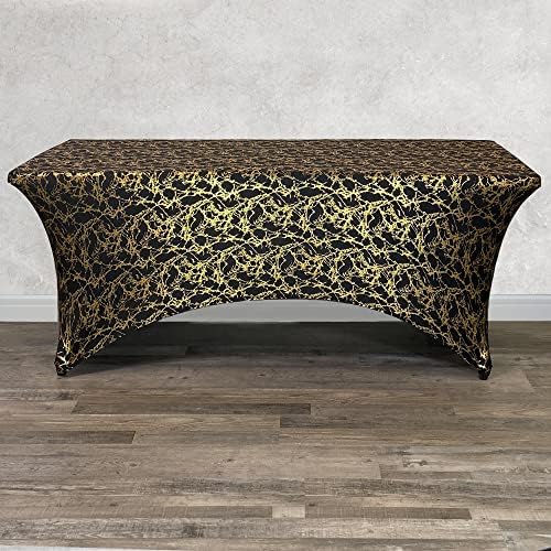 YOUR CHAIR COVERS 8ft Spandex Rectangular Table Cover, Black/Gold Marbling - Image 2