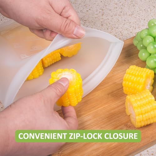 Large Reusable Food Bags 4 Pack, 1.5 Quart(50.7fl.oz) 100% Silicone Storage Bags Stand Up Zip Silicone Food Container, Freezer Microwave Oven Dishwasher Safe, Translucent - Image 4