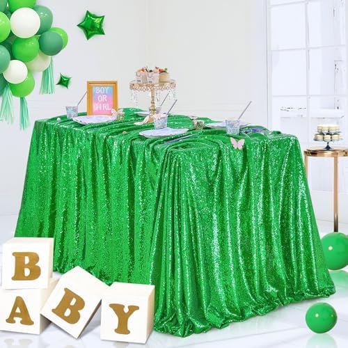 Glitter Seamless Sequin Tablecloth Green Party Tablecloth 90x156 Inch Green - Image 3