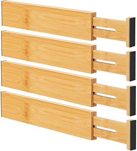 Bamboo Drawer Dividers, Adjustable Drawer Organizers, Fits 12.6–16" Drawers | 2.5" High, 4 Pack Expandable Drawer Separators for Kitchen, Nursery, Dressers & Office Storage, Natural by Ryqtop
