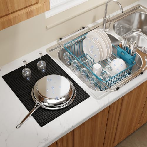MAJALiS Blue Dish Drying Rack Over The Sink with Utensil Holder, Mat by MAJALiS