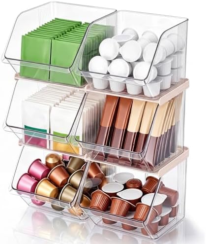 6 Pcs Stackable Plastic Storage Bins, Open Front, Clear by Ferrochef