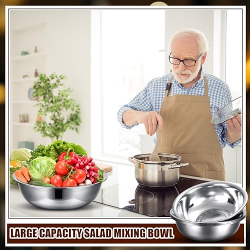 Nuogo 8 Pcs Stainless Steel Mixing Bowls Metal Mixing Bowls Extra Large Basin Salad Basin Deeper Edge Dishwasher Safe Mirror Finish for Home and Commercial, Silver (16 Inch 13 Qt) - Image 4