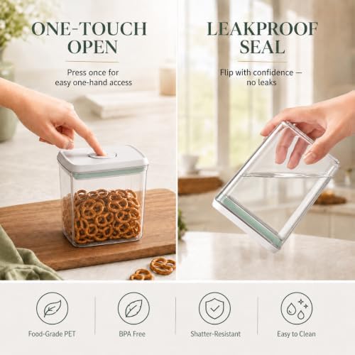 6-Piece Airtight Food Storage Containers, Clear Stackable Pop Lid | Two each of 0.5, 1.3 and 1.9 Qt; clear, stackable BPA-free food-grade pantry canisters with airtight one-touch pop lids set. - Image 2