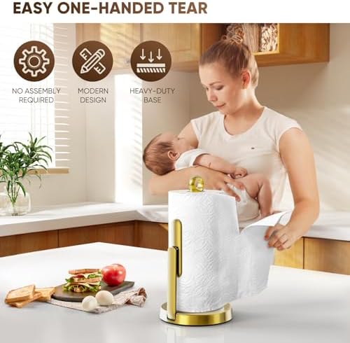 theaoo Heavy-Duty Paper Towel Holder with Tension Arm, Countertop(1, Gold) - Image 4