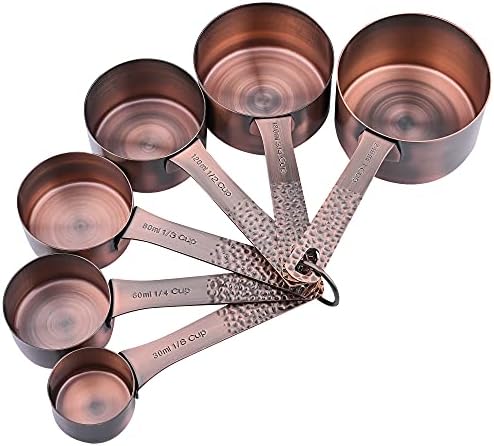 Copper Measuring Cups and Spoons Set 14, Stainless Steel Measure Cups and Spoons Set for Baking & Kitchen, 6 Metal Metric Measuring Cups and 7 Measuring Spoons 1 Leveler for Dry & Liquid - Image 2