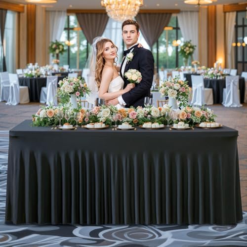 6 Pack Black Table Cloth for 6 Foot Rectangle Tables Spandex Fitted Tablecloth 6ft Stretch Table Covers Skirt Black Banquet Tablecloths Wrinkle Free Tablecloth for Party Wedding Birthday Event - Image 4